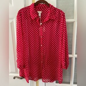 Chico's Scarlet and White Polka Dot Blouse